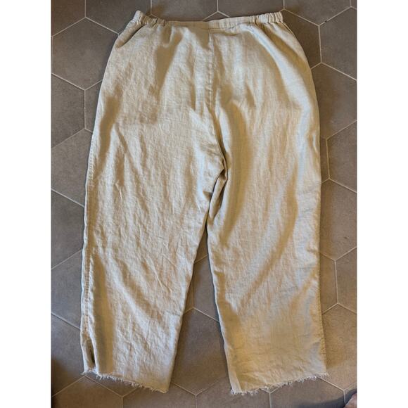 Jillian Jones Linen Pants 16W Wide Leg Unfinished Hem 24" Inseam Beige - Picture 2 of 7